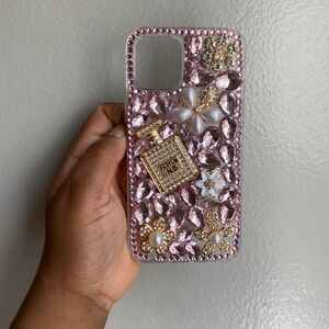 Pink gold and white glam IPhone 12 phone case